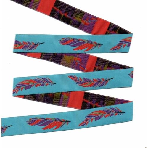 HOT!!! 2015 NEW wholesale 7/8'' 22mm Wide Blue color big feather Woven Jacquard Ribbon dog chain accessories 10yards/lot