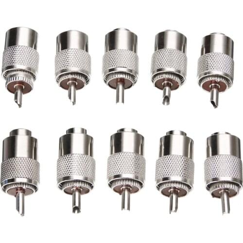 Mayitr 10pack PL259 Solder Connector Silver Plug With Reducer For RG8X Nickel-plated Coaxial Coax Cable