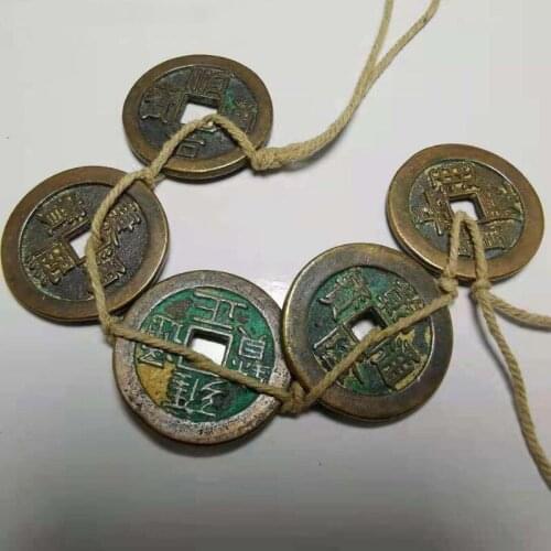 Pure copper five emperors copper coins, Exquisite string of copper coins