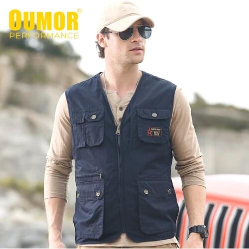 Oumor Men Autumn New Outwear Casual Tactical Fish Cargo Vests Jacket Men Outfit Thick Warm Multi Pocket Jacket Vests Men 5XL