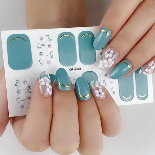 1Sheet Nail Polish Art Sticker 3D Glitter Powder Flower Decals Nail Films Manicure Waterproof Full Cover Adhesive Tattoos Supply