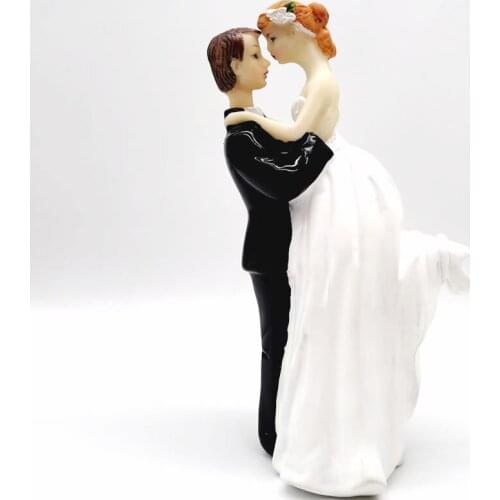 Bride and Groom Embracing Resin Figurines Cake Topper Wedding Decoration Valentines Day Engagement Celebration Cake Topper