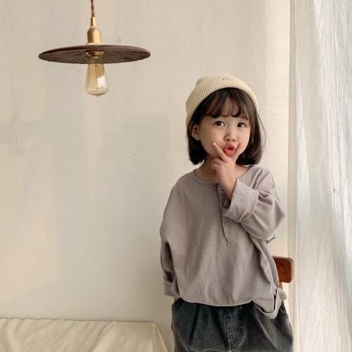 Japanese style Boys and girls solid color loose base T shirts cotton soft 4 colors long sleeve Tees