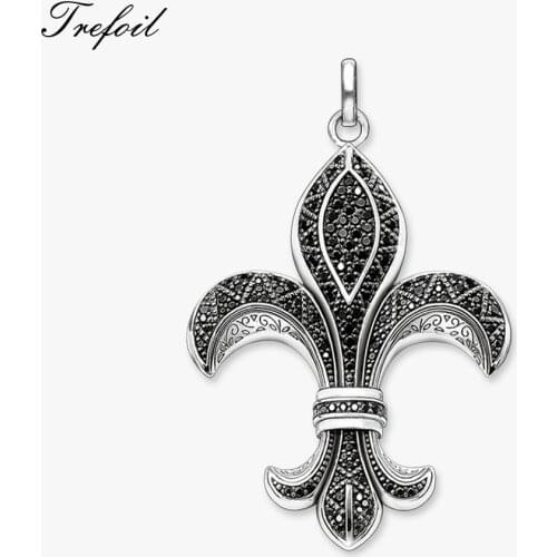 Fleur-de-lis Lily Black CZ Pendants, Fashion Jewelry 925 Sterling Silver Vintage Badge Gift For Men Boy Fit Necklace 2018 New