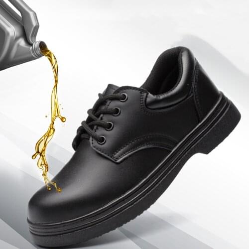 Mens casual steel toe covers work safety shoes non-slip waterproof chef shoe hotel kitchen cook tooling safe boots security mans