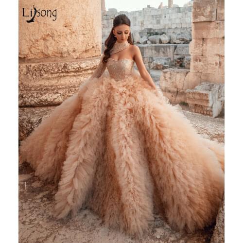 Luxurious Extra Puffy Tulle Prom Dresses Long Train Amazing Women Evening Dresses Arabic Dubai Bride Formal Party Gowns Custom