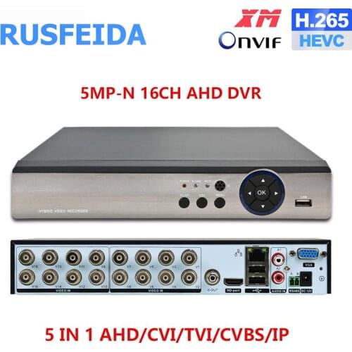 RUSFEIDA 4/8/16CH 5MP-N 5 in 1 Hybrid AHD DVR Video Recorder Security CCTV System for Analog 1080P 5MP IP Camera ONVIF Xmeye P2P