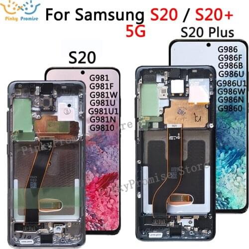 For Samsung Galaxy S20 5G Lcd G981,G981F,G981W with Frame Display Touch Screen Digitizer For Samsung s20 plus 5G LCD G986 G986F