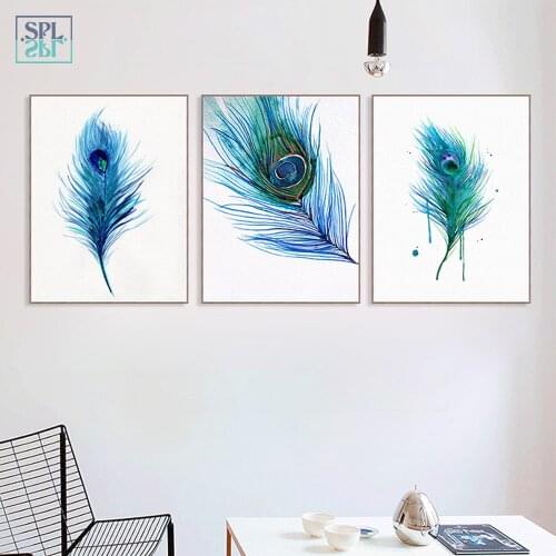 SPLSPL Nordic Decoration Home Animals Posters Watercolor Peacock Feather Canvas Painting Kids Room Decor Wall Picture for Room
