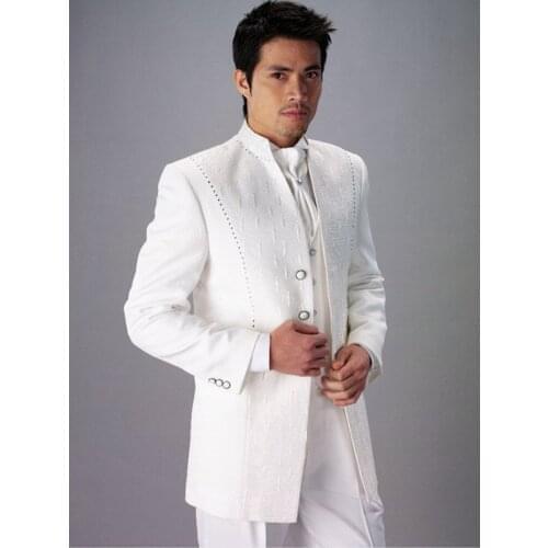 Slim FIts Mens Prom Party Business Suits Handsome White With Embroidery Groom Tuxedos Customize Size (Jacket+Pants+Vest) K:349