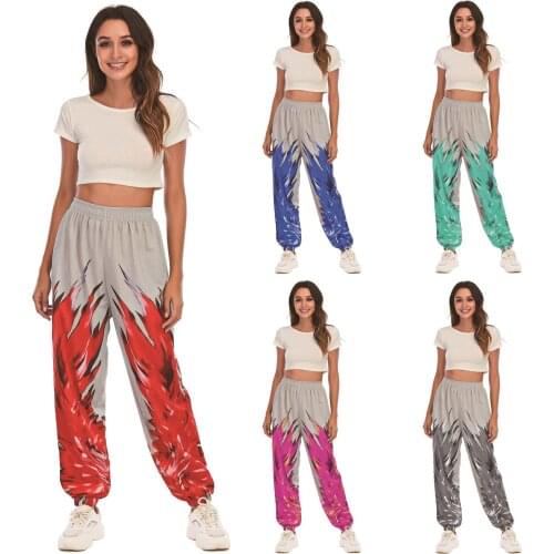 Womens Trousers Pants Girl 2021 New Fashion Hot Casual Sport Flame Printed Loose Pajamas Beam Foot Trousers Slacks YFF8006