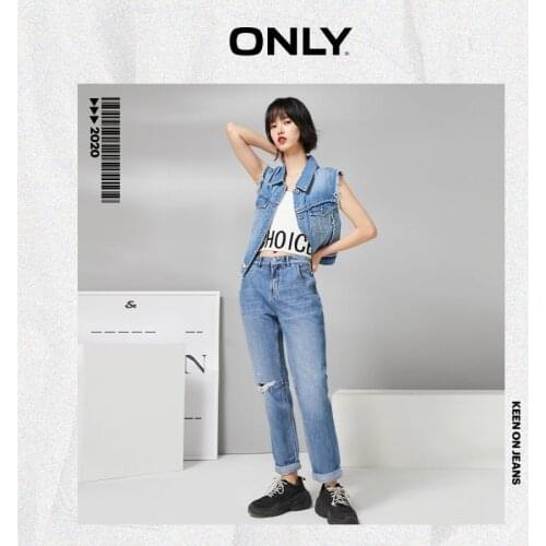 ONLY summer new loose hole straight-leg boyfriend style wild nine-point jeans female | 120349031