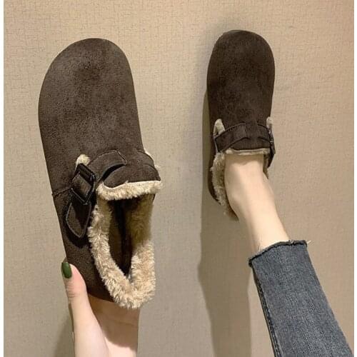 Winter New Women Warm Shoes 2021 Fashion Buckle Strap Casual Short Plush Flats Ankle Boots Designer Walking Cozy Suede Zapatos