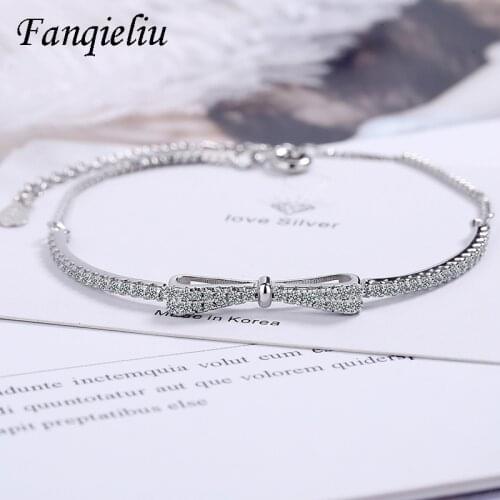 Fanqieliu Girl Gift Bowknot Charms 925 Sterling Silver Bracelets For Women Luxury Crystal Charming Bracelet Woman FQL20491