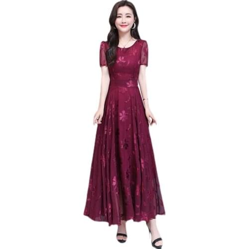 Short Sleeve Dress Chic Lady 2021 Summer Navy Print Long Dress Women Elegant Bodycon Vintage A-line Maxi Party Dresses Vestidos