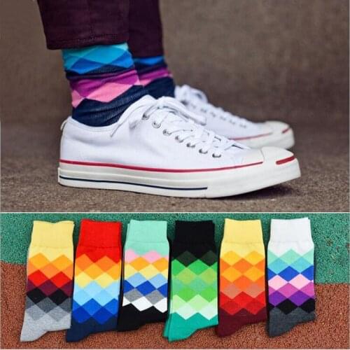 1pairs/ lot New Arrival Mens Cotton Socks Casual Brand Colorful Happy Socks Men High Quality Business Dress Crew Tube Socks Men