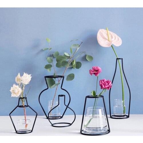1PC Creative Minimalist Iron Line Flower Plant Vase Pot Dest Flower Stand Holder Rack Container Planters Basket Home Party Decor