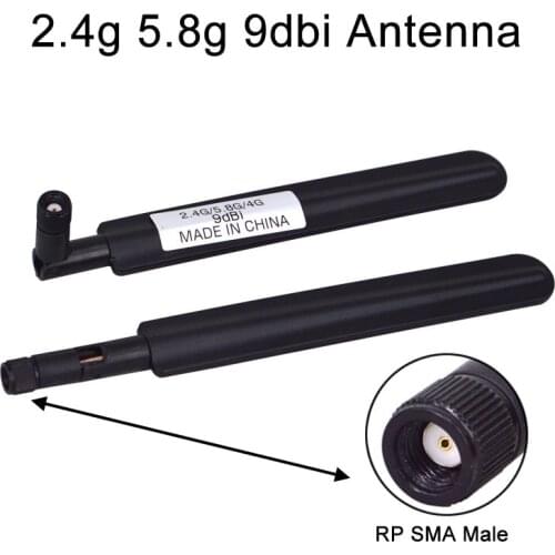 2 piece/lot Dual-Band Wifi antenna 2.4g 5.8g 9dbi Aerial RP SMA male Connector Antenna Free Shipping