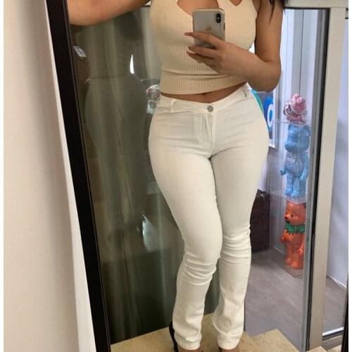 3 Colors Retro V-Waist High-Elastic Small Straight Leg Denim Denim Trousers