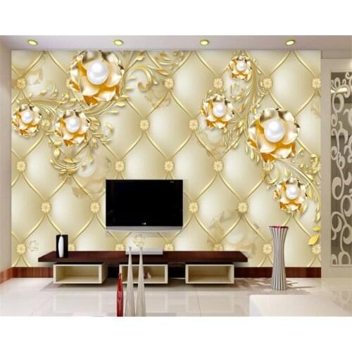 Beibehang Custom wallpaper gold soft bag imitation leather pearl gold flower living room bedroom TV background 3d wallpaper