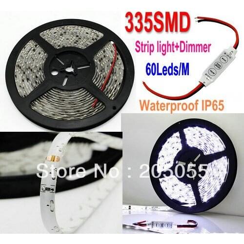 5M 335 SMD 60 LED/M Side View Emitting Light Strip Waterproof IP65 DC12V Side-emitting WHITE + Mini 3 KEY LED Dimmer Controller