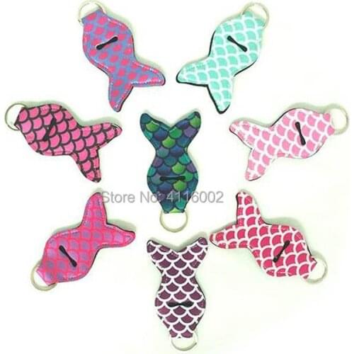 500pcs Mermaid Neoprene Keychain Holder Decoration Lipstick Wrap For Party Favor And Gift 8 Colors