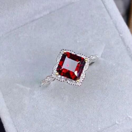 6 Style Natural Garnet Square Gem S925 Sterling Silver Womens Ring Fine Fashion Jewelry for Weddings Parties MeibaPJFS