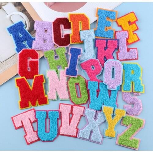 A-Z Towel English Letter Patches Embroidery Patches For Clothes DIY Name Clothes Sticker Iron On Bags/Jeans Stripe Applique