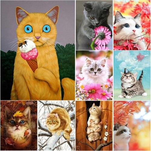 New DIY 5D Diamond Painting Cute Cat Diamond Embroidery Animal Cross Stitch Full Square Round Drill Manual Art Gift Home Decor