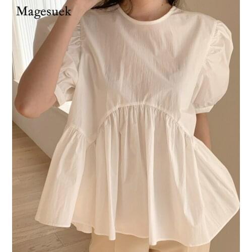 Korean Vintage Loose Women Blouses Summer 2021 Back Bandage Cotton White Shirt Woman Casual Loose Tops Fashion Clothing 15483