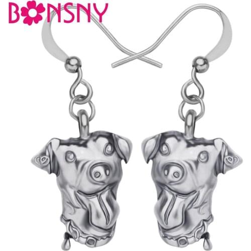 Bonsny Alloy Antique Gold Plated Rottweiler Dog Earrings Cute Pet Animal Dangle Drop Jewelry For Women Girls Kids Birthday Gift