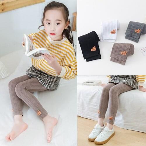 Girls rabbit wave-edge cropped trousers spring and autumn new stretch close-fitting trousers childrens thin cotton leggings