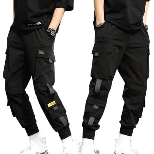 Elastic Waist Cargo Pants Mens Summer Thin Nine Points Tie Feet Trousers Loose Harem Pants Youth Trendy Casual Drawstring Pants