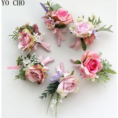 YO CHO Boutonniere Wedding Corsage Bracelet Bridesmaids White Groom Boutonniere Flowers Wedding Corsages and Boutonnieres Brooch