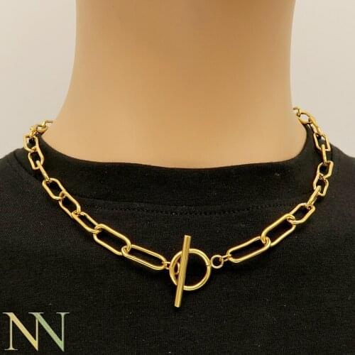 10 Pcs x Stainless Steel Necklaces for Men Women, Rectangle Chain Necklace Choker, Toggle Clasp Necklace Gold Layer Necklace