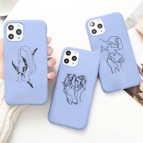 Black line art Abstract Phone Case Candy Color Blue for iPhone 11 12 pro XS MAX 8 7 6 6S Plus X 5S SE 2020 XR