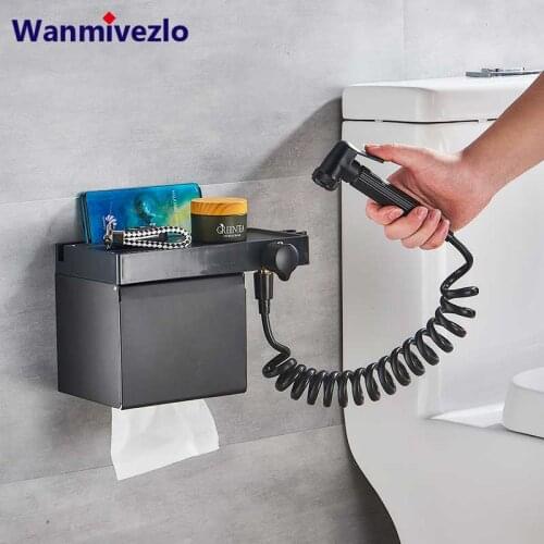 Bidet Shower Faucet Paper Towel Holder Roll Paper Holder Storage Rack Phone Shelf Bidet Faucet Cold Water Tap Toilet Faucets