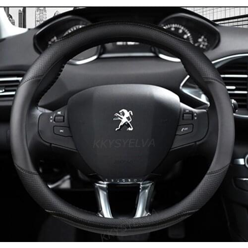 For Peugeot 2008 2013~2018 year Car Steering Wheel Cover Carbon Fibre + PU Leather Auto Accessories interior Coche