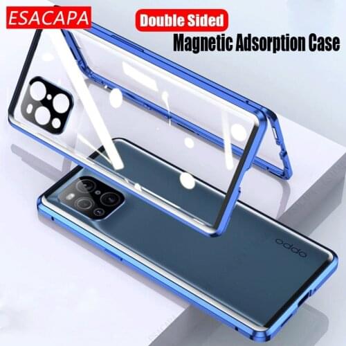 Double Sided Glass Magnetic Adsorption Case for OPPO Find X3 Pro Full Protection Metal Bumper Cover for Realme GT Reno 5 Pro 5G