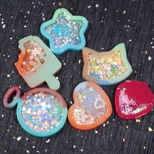 Kawaii Star Heart Quicksand Resin Mold Shaker Silicone Epoxy Bear Star Popsicle Key Chain Charms DIY Jewelry Craft Tool