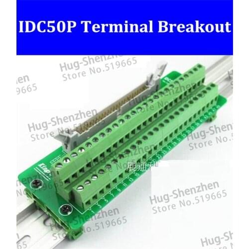 IDC50P IDC 50 Pin Male Connector to 50P Terminal Block Breakout Board Adapter PLC Relay Terminals DIN Rail Mounting--1pcs/lot