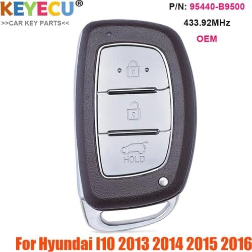 KEYECU OEM Smart Remote Control Car Key for Hyundai I10 2013-2016, Fob 3 Buttons - FSK 433MHz - PCF7945A ID46 Chip - 95440-B9500