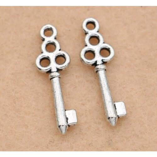 KJjewel Tibetan Silver Plated Key Charm Pendant for Bracelet Necklace Jewelry DIY Making Accessories 22x7mm