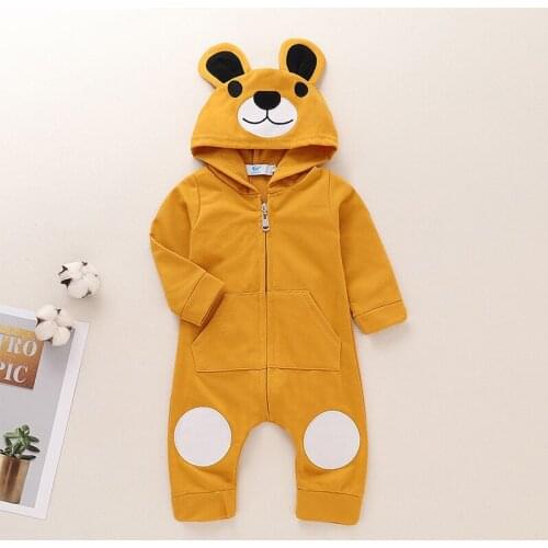 2021 New Newborn Toddler Kids Boys Girls Unisex Jumpsuit Cartoon Bear Romper Autumn Winter Warm Baby Cute Clothes Outfits 0-24M