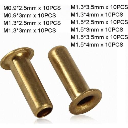 M0.9 M1.3 M1.5 Brass Eyelet Hollow Tubular Rivets Through Nuts Kit for Cloth Doll Card Paper DIY No Rust Decoratio