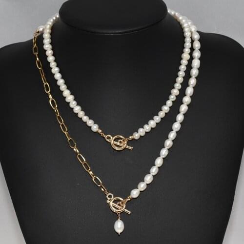 Trendy Daily Necklace Gold Plated Stainless Steel Buckle Real Pearl Choker Necklace Lariat Simple Party Jewelry for Women 2020