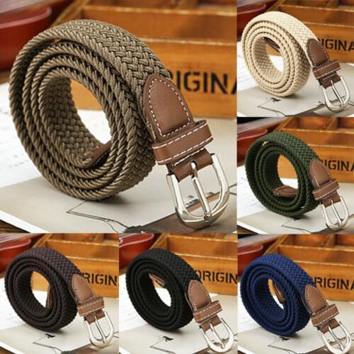 Fashion Woven Stretch Braided Elastic Leather Buckle Belt Unisex Multicolor Waistband Belt