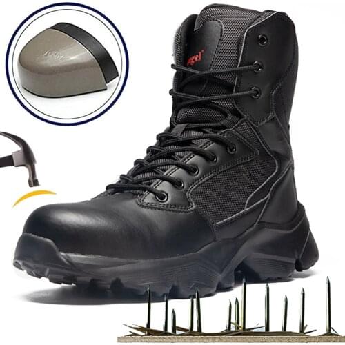 New Work Security Steel Toe Mens Boots Anti-smashing Combat Ankle Boot Military Tactical Desert Boot Army Work Safety Boots