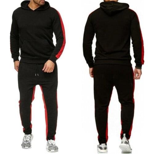2 Pieces Sets Tracksuit Men New Brand Autumn Winter Hooded Sweatshirt +Drawstring Pants Male Stripe Patchwork Hoodies Bigsweety