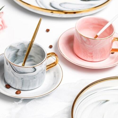 Creative European Ceramics Marble Coffee Mugs Set Porcelain Milk Tea Cup For Couple Wedding Lovers Drinkware with Gift Box